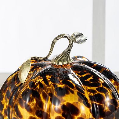 Glitzhome 9.5"D Amber Dots Glass Pumpkin, Special and Unique Glass Pumpkin Table Decor