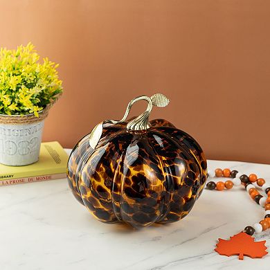 Glitzhome 9.5"D Amber Dots Glass Pumpkin, Special and Unique Glass Pumpkin Table Decor