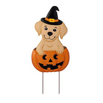 Glitzhome Halloween Metal Silhouette Yard Stake with Cat, Highland Cow and Ghost Car,Labrador Design