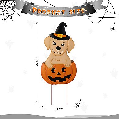Glitzhome Halloween Metal Silhouette Yard Stake with Cat, Highland Cow and Ghost Car,Labrador Design