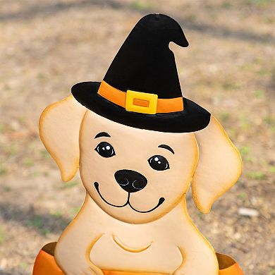 Glitzhome Halloween Metal Silhouette Yard Stake with Cat, Highland Cow and Ghost Car,Labrador Design