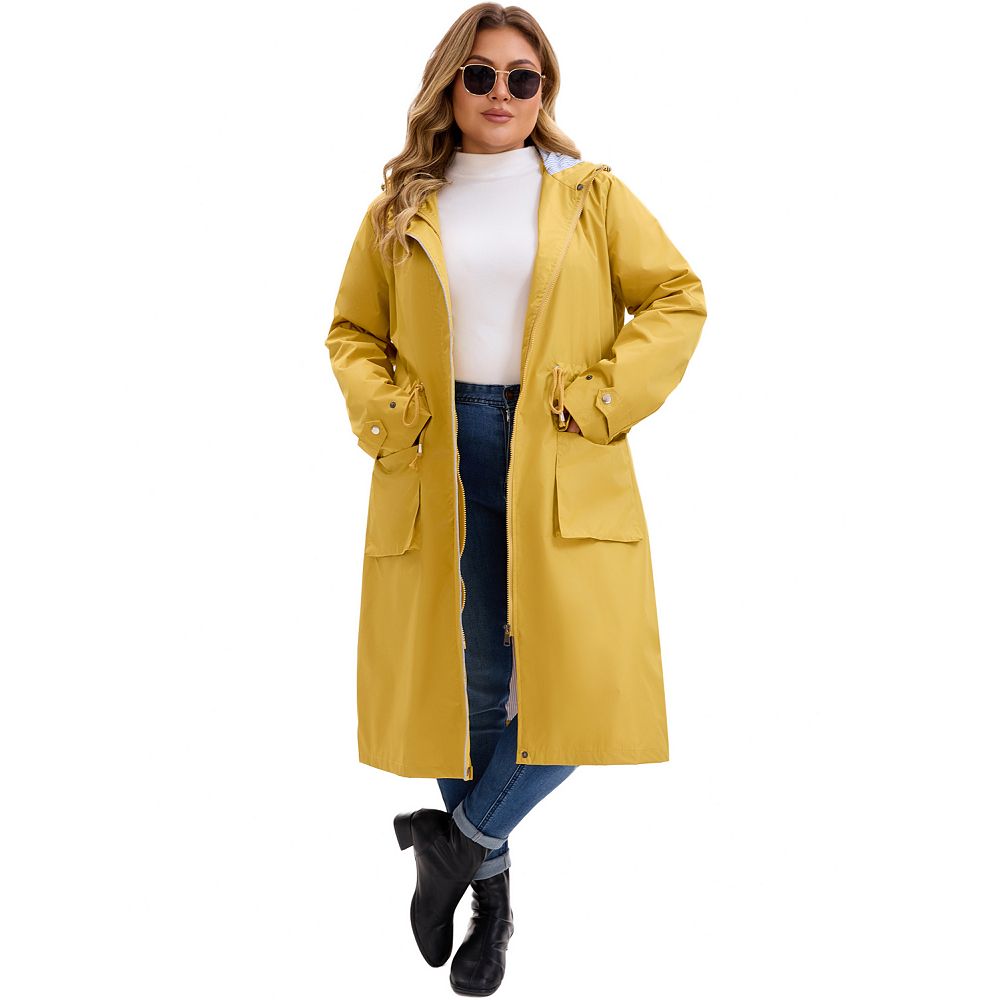 Plus Size Hooded Trench Coats for Women Drawstring Waist
