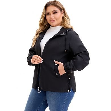 Plus Size Trench Jackets for Women Lightweight Anorak Zip Up Pockets with Hood Coats Jacket