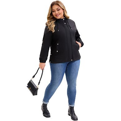 Plus Size Trench Jackets for Women Lightweight Anorak Zip Up Pockets with Hood Coats Jacket