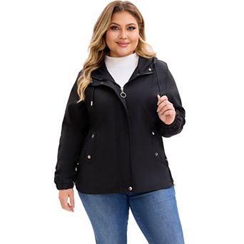 Plus Size Trench Jackets for Women Lightweight Anorak Zip Up Pockets with Hood Coats Jacket