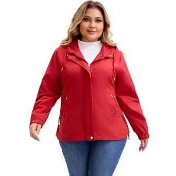 Plus Size Trench Jackets for Women Lightweight Anorak Zip Up Pockets with Hood Coats Jacket