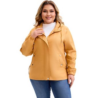 Plus Size Trench Jackets for Women Lightweight Anorak Zip Up Pockets with Hood Coats Jacket