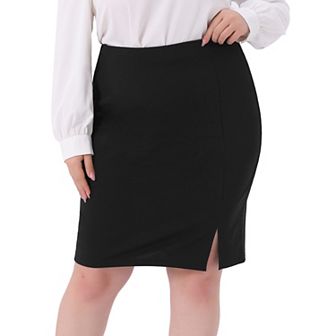 Women's Plus Size Pencil Skirt Knee Length High Waist Stretchy Bodycon Formal Work Skirt Side Slit