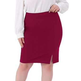 Women's Plus Size Pencil Skirt Knee Length High Waist Stretchy Bodycon Formal Work Skirt Side Slit