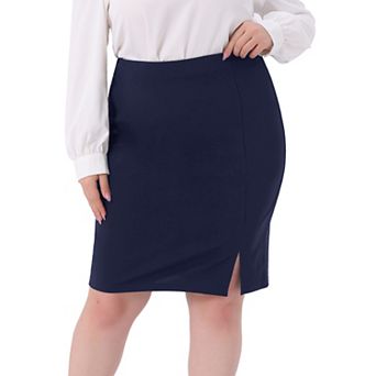 Women's Plus Size Pencil Skirt Knee Length High Waist Stretchy Bodycon Formal Work Skirt Side Slit