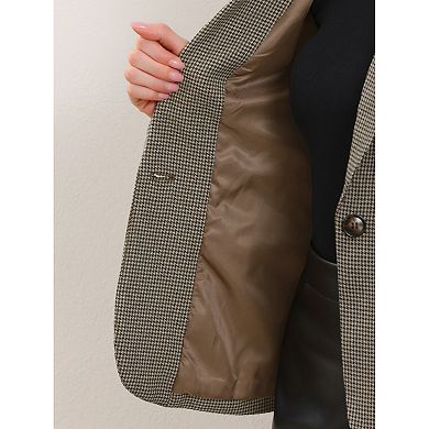 Vintage Work Blazer for Women's Houndstooth Notched Lapel One Button Office Suit Jacket