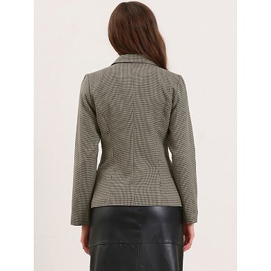 Vintage Work Blazer for Women's Houndstooth Notched Lapel One Button Office Suit Jacket