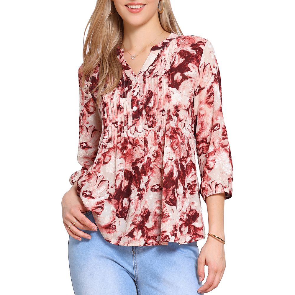 V Neck Shirt for Women's Floral Prints Button Down Puffy Sleeve Casual ...
