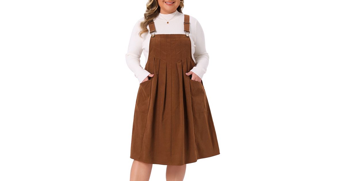 Womens Brown Pockets Overalls Dresses, Clothing