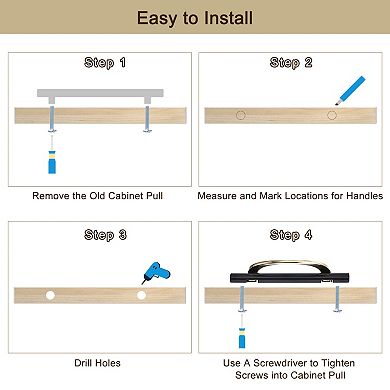 6 Pack Black Pulls Cabinet Door Handles 3.75" Hole Centers