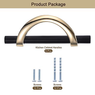 6 Pack Black Pulls Cabinet Door Handles 3.75" Hole Centers