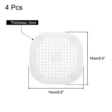 4pcs Shower Drain Hair Catcher Square Drain Cover with Suction Cup Strainer Hair Stopper