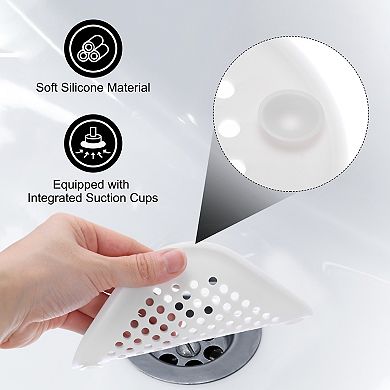 4pcs Shower Drain Hair Catcher Square Drain Cover with Suction Cup Strainer Hair Stopper