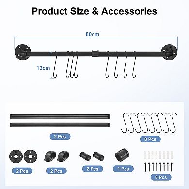 Wall Mounted Towel Rack, Kitchen Pot Rack DIY Rustic Iron Bathroom Towel Rack Holder 32 Inch