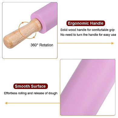 2pcs Silicone Rolling Pins for Baking 16.93 Inch Non-Stick Surface Wooden Handle Rolling Pin
