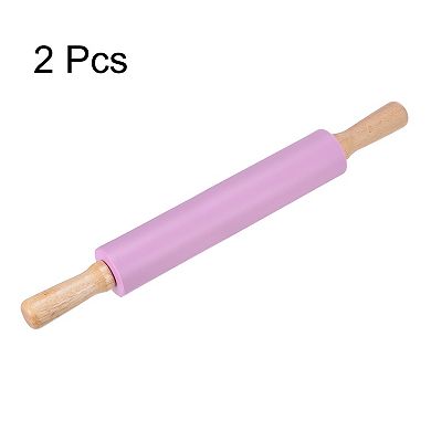 2pcs Silicone Rolling Pins for Baking 16.93 Inch Non-Stick Surface Wooden Handle Rolling Pin