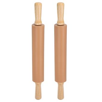 2 pc Silicone Rolling Pins for Baking 16.93 Inch Non-Stick Surface Wooden Handle Rolling Pin