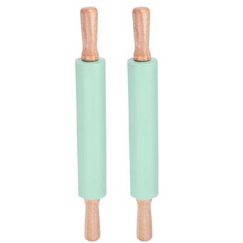 2 pc Silicone Rolling Pins for Baking 16.93 Inch Non-Stick Surface Wooden Handle Rolling Pin