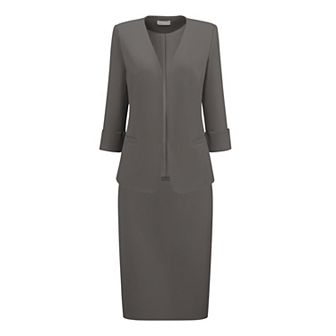 Women's 2 pc Set Business Suit Pencil Skirt Collarless Work Blazer