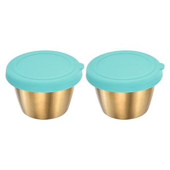 2 pc Stainless Steel Salad Dressing Container, 2.4oz Small Condiment Containers with Lids, Sky Blue