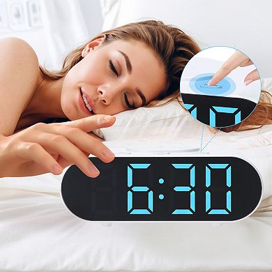 Oval Alarm Clock with Nightlight, Dimmable, 12/24H,USB Port, Wireless Charging, 7.1x3.1x2.4 inch