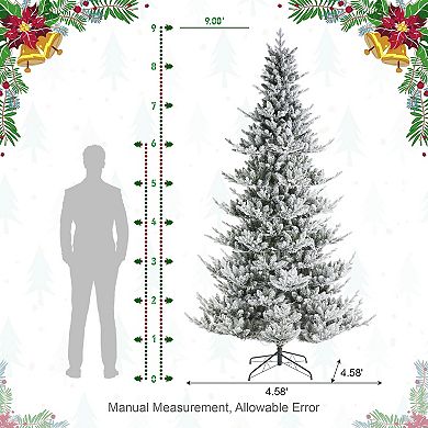 Glitzhome 9ft Pre-Lit Artificial Christmas Tree , Faux tree with 600 Warm white Lights