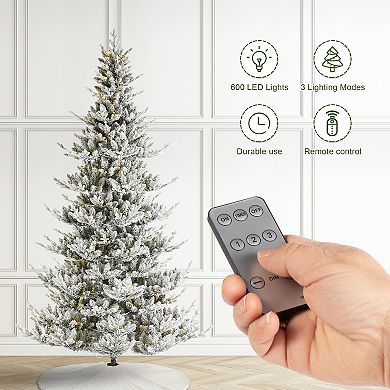 Glitzhome 9ft Pre-Lit Artificial Christmas Tree , Faux tree with 600 Warm white Lights