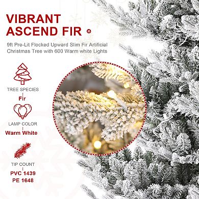 Glitzhome 9ft Pre-Lit Artificial Christmas Tree , Faux tree with 600 Warm white Lights