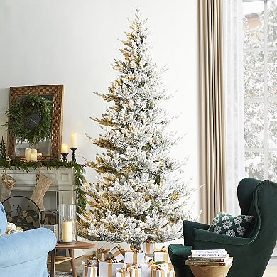 Glitzhome 9ft Pre-Lit Artificial Christmas Tree , Faux tree with 600 Warm white Lights