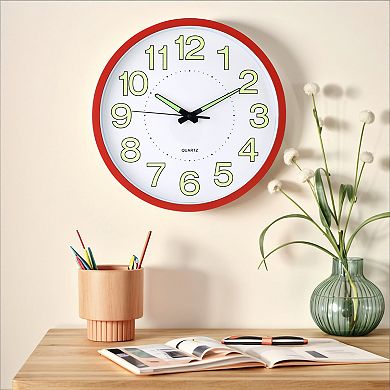 Wall Clock, Silent Non Ticking Battery Operated Modern Glow-In-The-Dark Clocks, 12x12x1.6 Inch