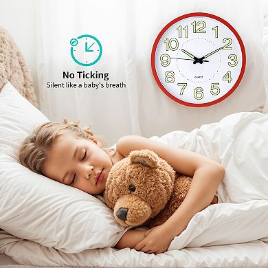 Wall Clock, Silent Non Ticking Battery Operated Modern Glow-In-The-Dark Clocks, 12x12x1.6 Inch