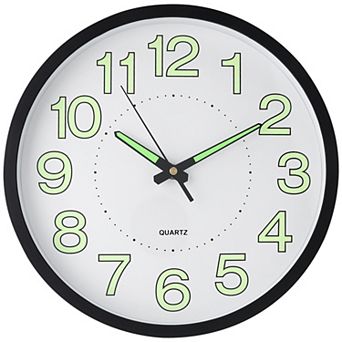 Wall Clock, Silent Non Ticking Battery Operated Modern Glow-In-The-Dark Clocks, 12x12x1.6 Inch