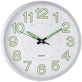 Wall Clock, Silent Non Ticking Battery Operated Modern Glow-In-The-Dark Clocks, 12x12x1.6 Inch