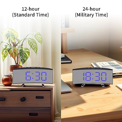 LED Mirror Alarm Clock, Alarm Clocks with Big Numbers Display, Temperature, 6.7x2.8x1.2 inch