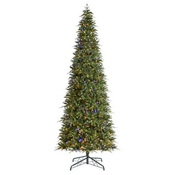 Glitzhome 11ft Pre-Lit Christmas Tree,Hinged Slim Artificial Xmas Tree