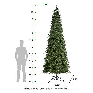 Glitzhome 11ft Pre-Lit Christmas Tree,Hinged Slim Artificial Xmas Tree
