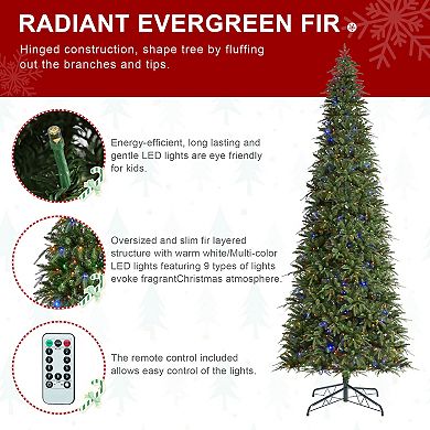 Glitzhome 11ft Pre-Lit Christmas Tree,Hinged Slim Artificial Xmas Tree