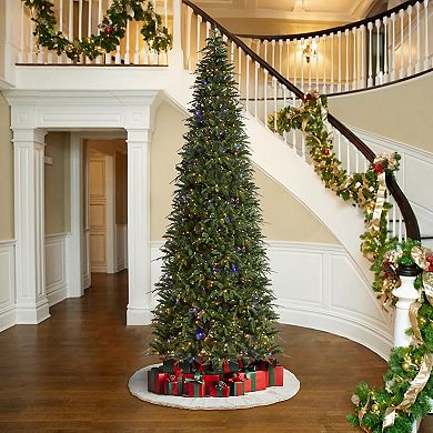 Glitzhome 11ft Pre-Lit Christmas Tree,Hinged Slim Artificial Xmas Tree