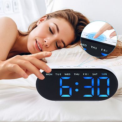 Oval Digital Alarm Clock Bedroom, Alarm Clocks Big Number Dimmable Snooze, 12/24H, 7.1x3.1x1.2 inch