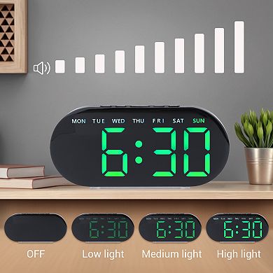 Oval Digital Alarm Clock Bedroom, Alarm Clocks Big Number Dimmable Snooze, 12/24H, 7.1x3.1x1.2 inch
