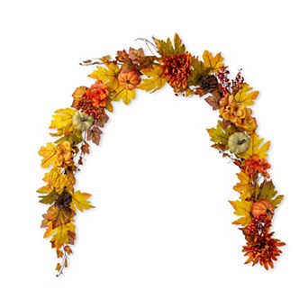 Glitzhome Dahlia Pumpkin, Leaf and Berry Garland, 72"L Charming Decorative Garland for Fall Harvest