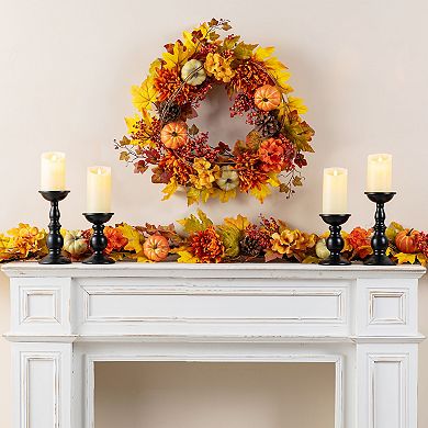Glitzhome Dahlia Pumpkin, Leaf and Berry Garland, 72"L Charming Decorative Garland for Fall Harvest
