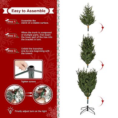 Glitzhome 7.5ft Pre-lit Artificial Christmas Tree, Green Upward Slim Fir Xmas Tree