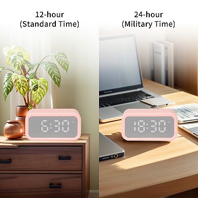 Small Dual Digital Alarm Clock, Dimmable, with FM Radio and Speaker Function 5.5x2.6x1.8 inch