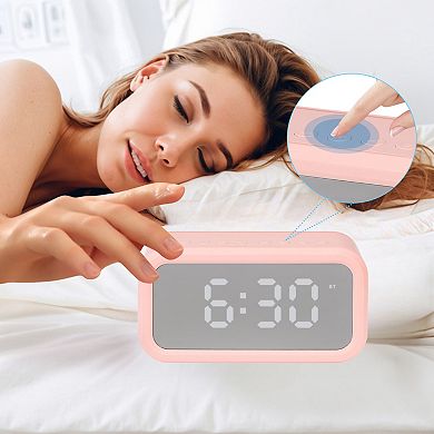 Small Dual Digital Alarm Clock, Dimmable, with FM Radio and Speaker Function 5.5x2.6x1.8 inch